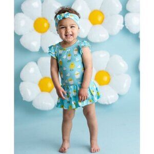 Little Bum Bums Chick Magnet Ruffle Dress Cap Sleeve Snug-fit Bodysuit 6-12 NWT